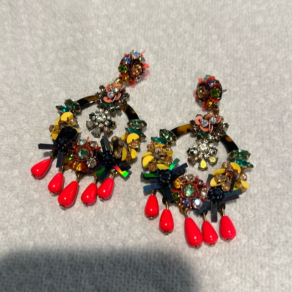 J Crew Beaded Flower Earrings